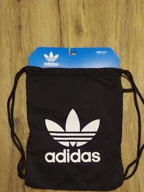 adidas Black and White Trefoil Drawstring Backpack